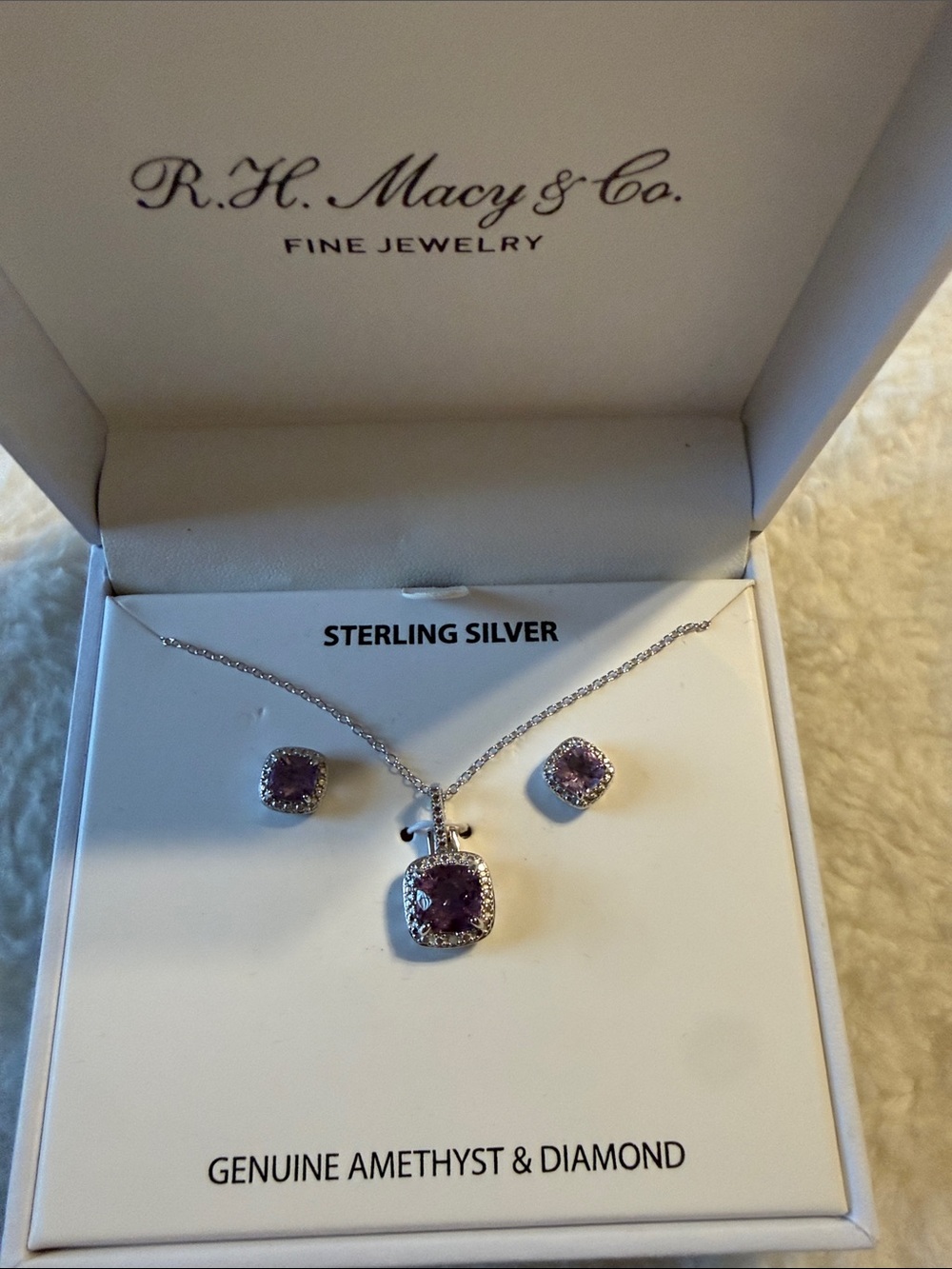 Sterling Silver Purple Amethyst Pendant Necklace and Earring Set